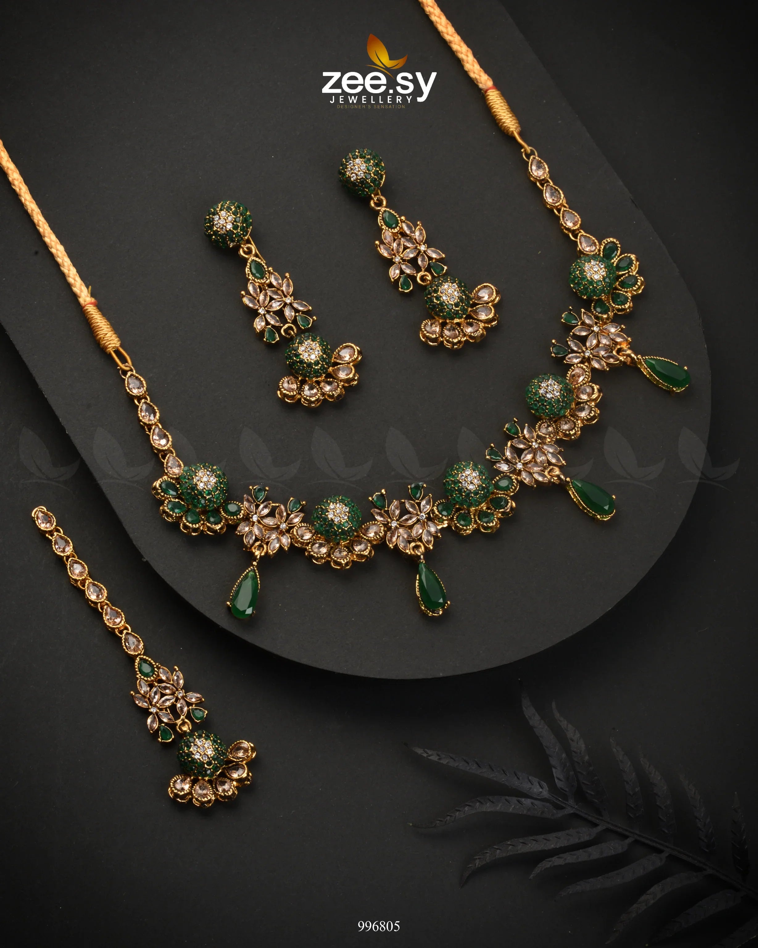 Achimenes Necklace Set Green - Zeesy Jewellery