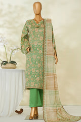 Bin Saeed Stitched 3 Piece Exclusive Printed Lawn Vol-04 Suit-LSM-2842-Green