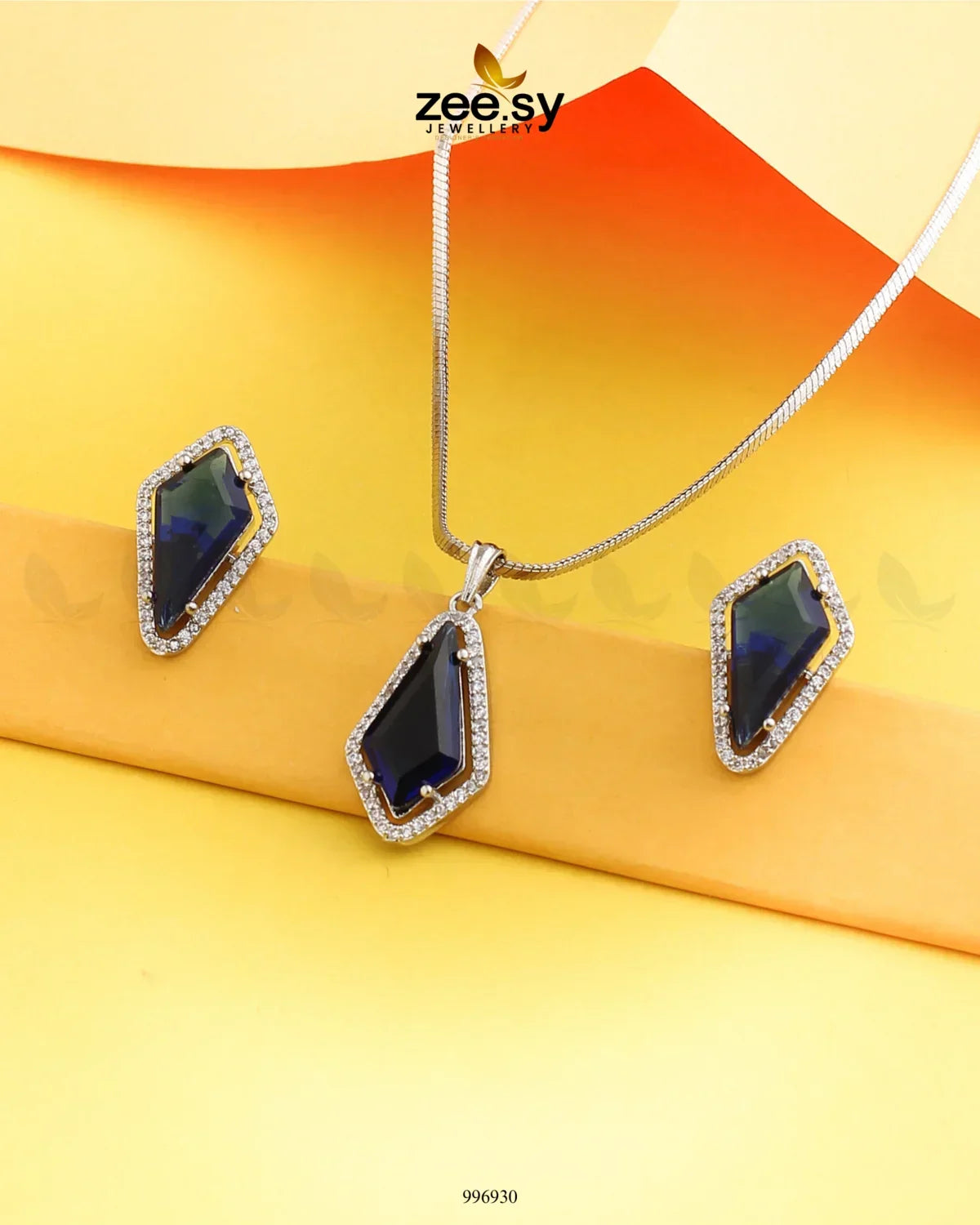 Gladiolus Pendant Set Dark Blue - Zeesy Jewellery