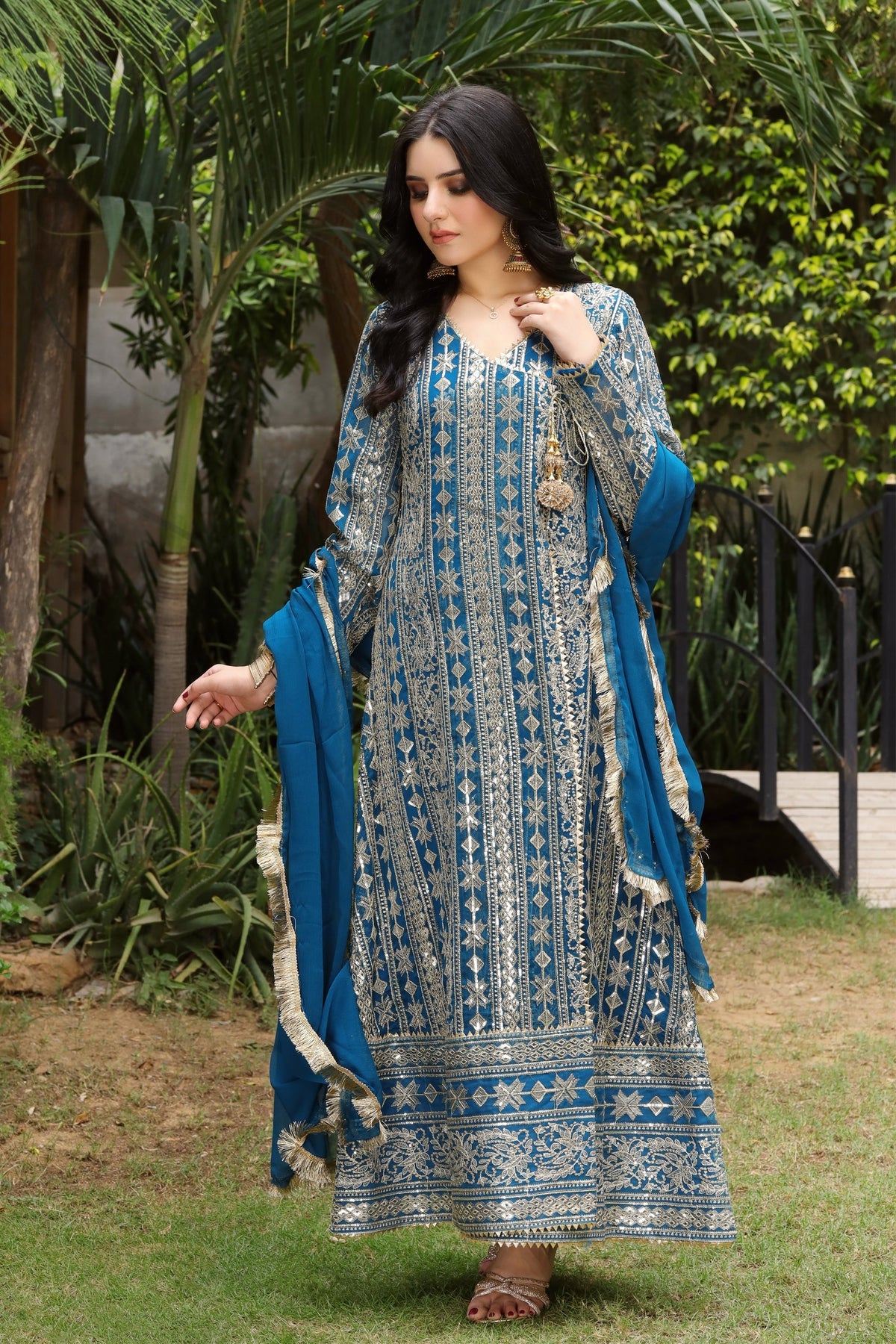 Manahils Stitched Formals Kurti 122-Divine- Zinc Blue