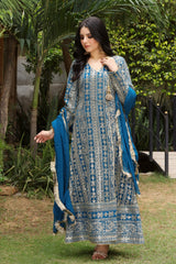 Manahils Stitched Formals Kurti 122-Divine- Zinc Blue