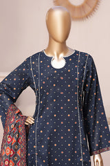 Bin Saeed Stitched 3 Piece Exclusive Printed Frock-LSM-2951-BLUE