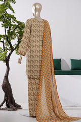 Bin Saeed Stitched 3 Piece Exclusive Printed Farshi Shalwar Vol-01 Suit-LSM-2985-CREAM