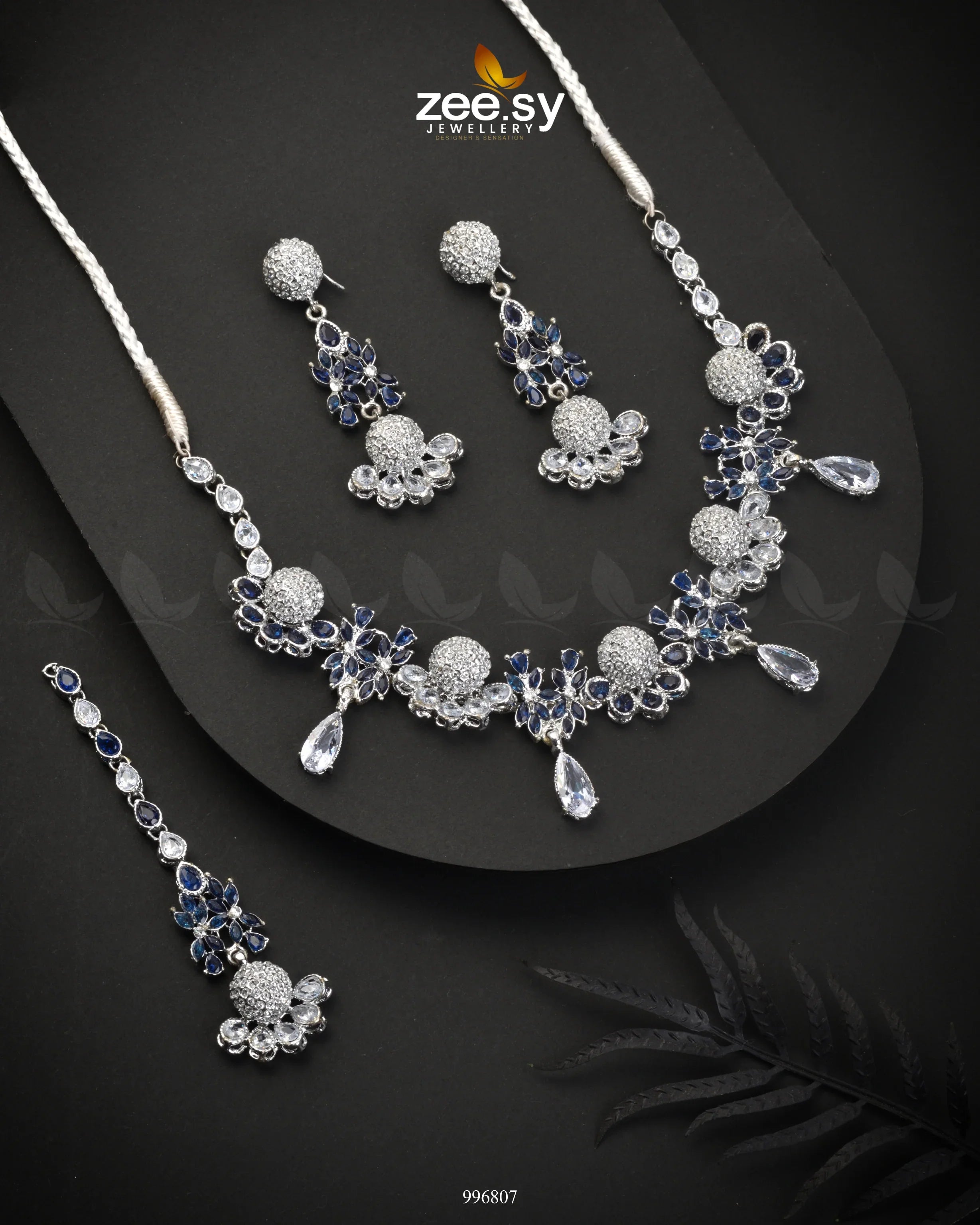 Achimenes Necklace Set Silver Blue - Zeesy Jewellery