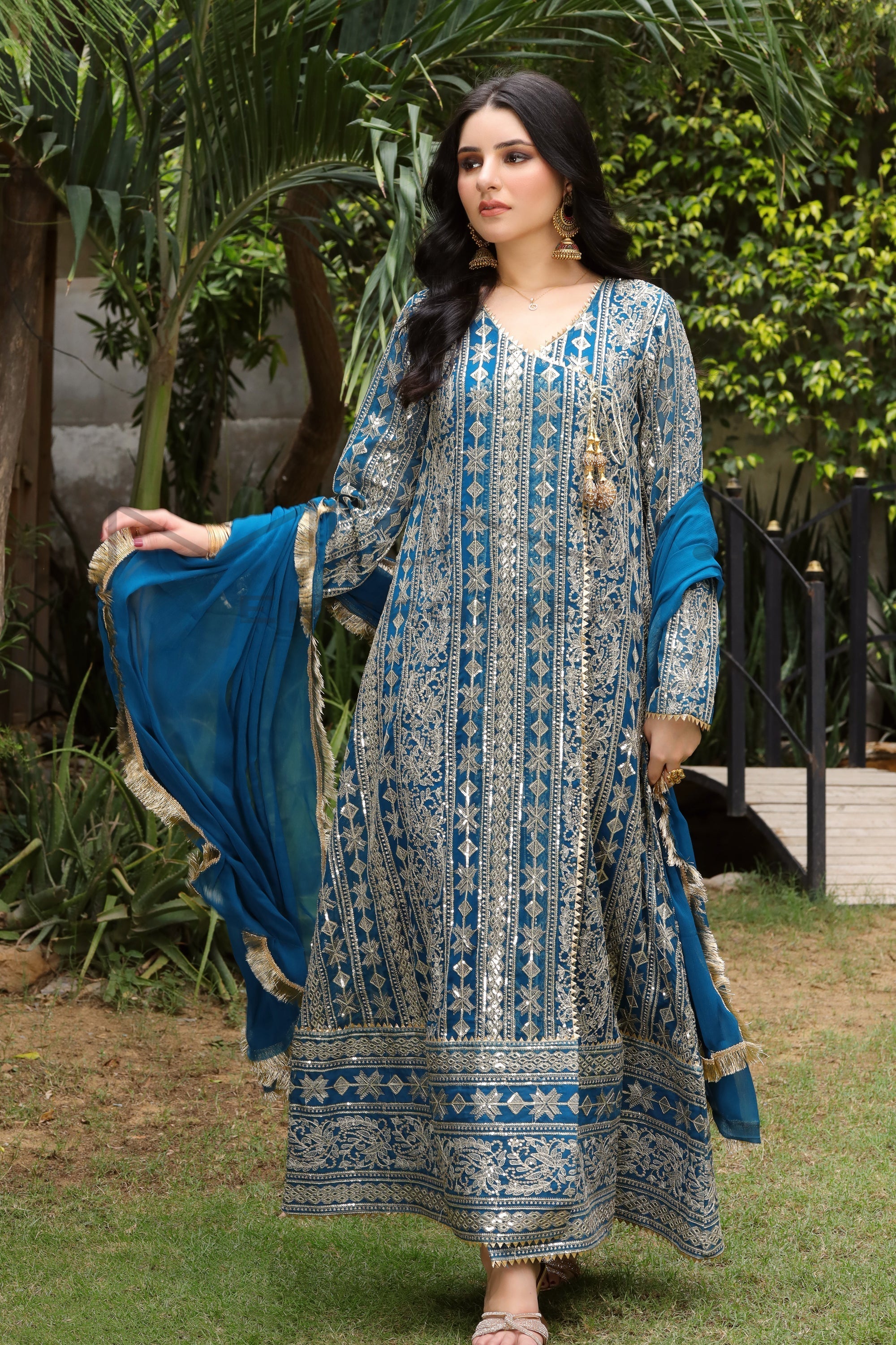 Manahils Stitched Formals Kurti 122-Divine- Zinc Blue