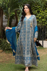 Manahils Stitched Formals Kurti 122-Divine- Zinc Blue