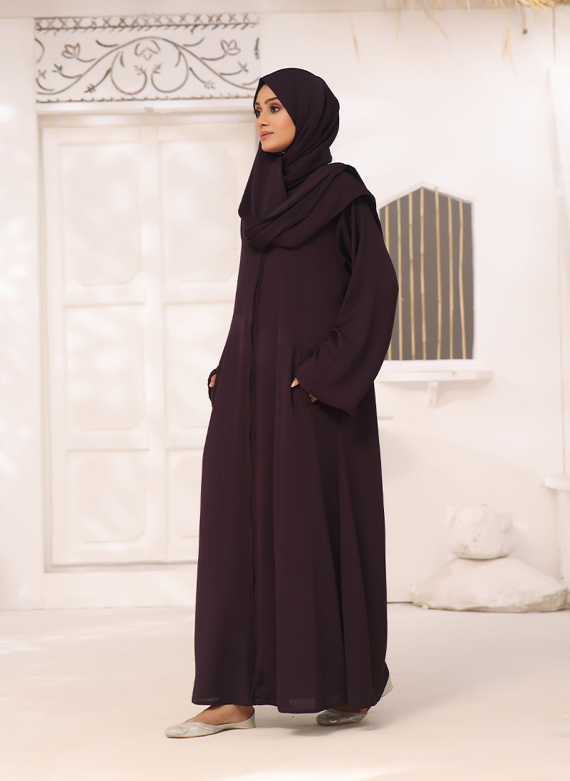 Nooriya: Dark Purple Zoom Nida Front Open Abaya