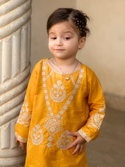 Khanak Stitched Kids-Yellow Embroidered 2Pcs Suit KST 111