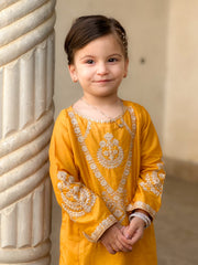 Khanak Stitched Kids-Yellow Embroidered 2Pcs Suit KST 111