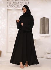 lack Nida Fabric Hand Work Front Open Abaya