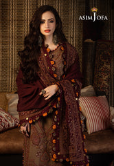 Asim Jofa Kashmiri Taanka - Embroidered Shawl collection Ajkt-11 Embroidered Slub Raw Silk 3 Pcs