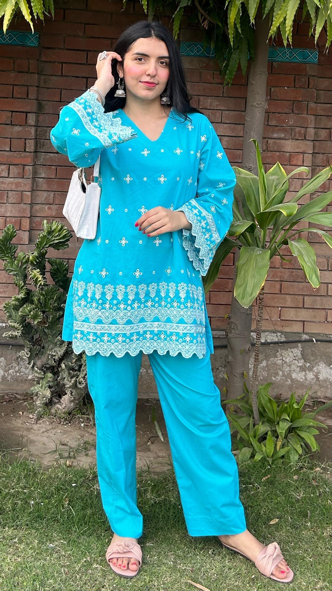 Urban Cut 2 Piece Cotton Chikankaari Embroidred Co- Ord Set