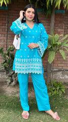 Urban Cut 2 Piece Cotton Chikankaari Embroidred Co- Ord Set