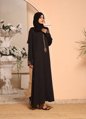 Hijab Ul Hareem Black Double Georgette Front Closed Hand Work Abaya - 0120-J-254