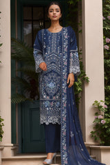 Bin Saeed Stitched 3 Piece Emb Luxury Plain Cotton Vol-02 Collection-LF-1669-Blue