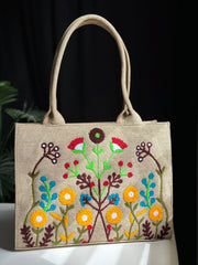 handmade embroidered jute tote bag blushwood Beige Fineur