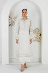 Manahils Stitched Formals Kurti 121-Crimson Glow- Off White