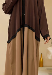 Hijabi.Pk Bicolor Front Open Abaya Brown & Beige