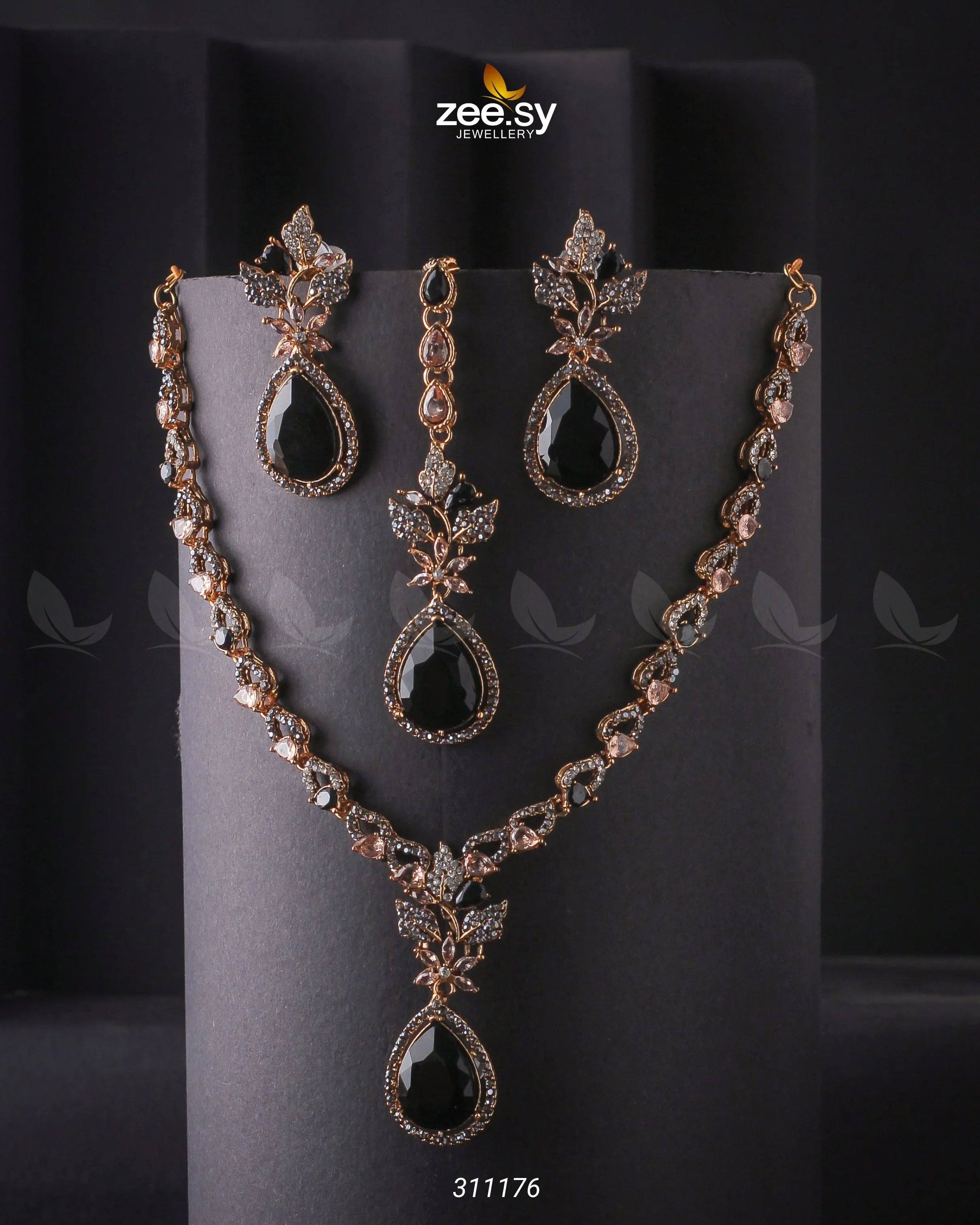 Opal Necklace Set Golden Black - Zeesy Jewellery