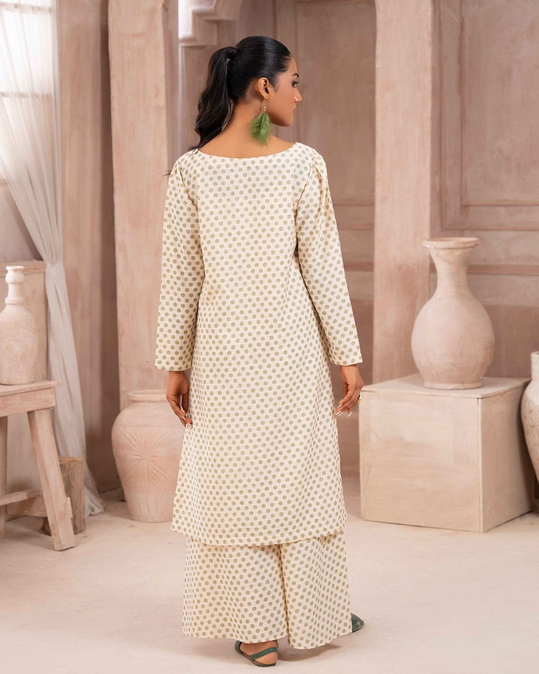 Ayla Studio Stitched PRINTED ESSENTIAL  CO-ORD - Pistachio Cream