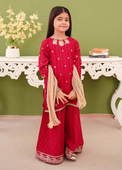 Modest Stitched 3 Piece Winter Edit Kids Suit-3 Piece Pink Khaddar Embroidered Suit