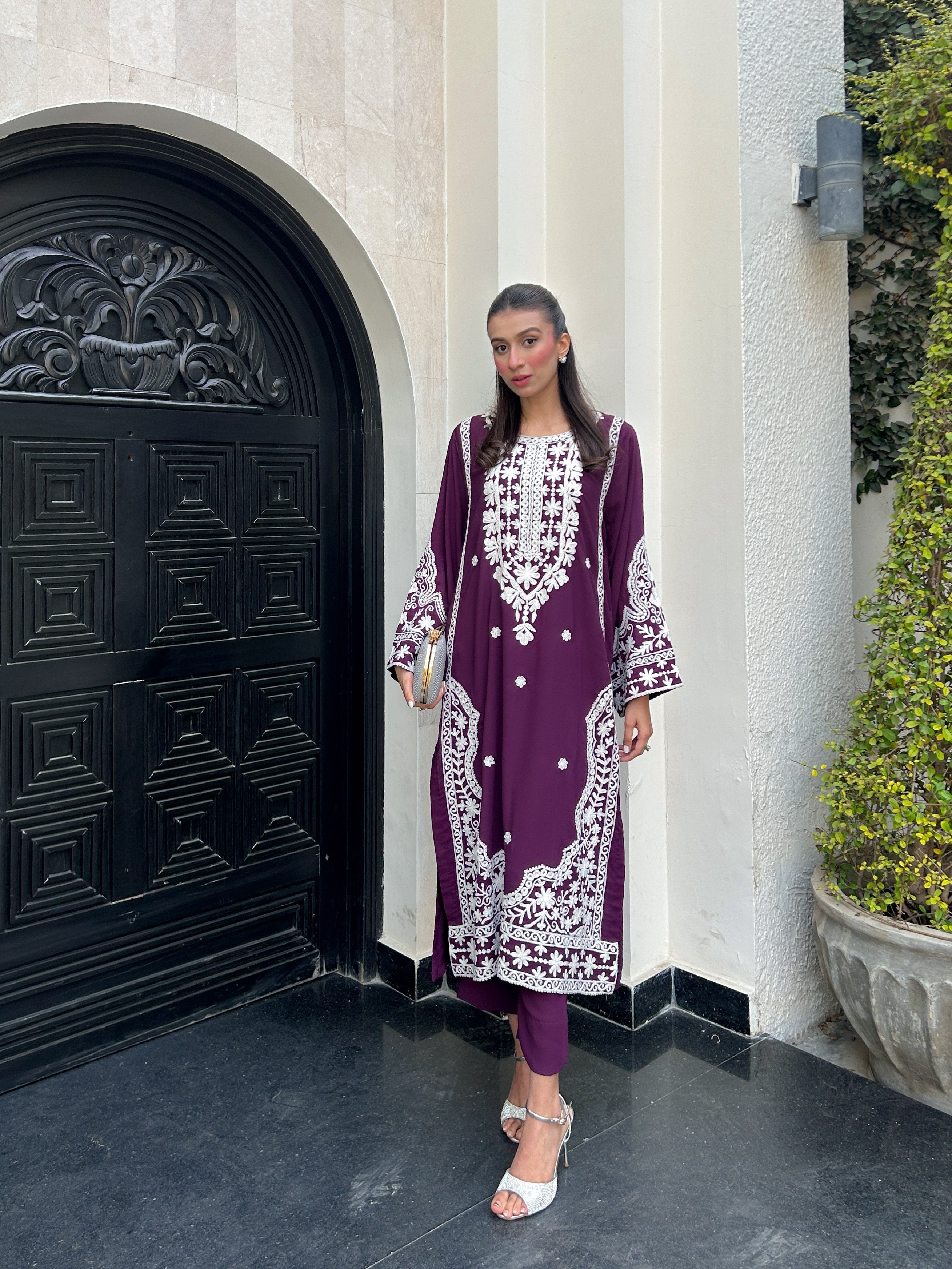 Manahils Stitched Purple Embroidered Two Pc