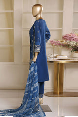 Bin Saeed Stitched 3 Piece Luxury Emb Lawn Vol-02 Suit-D-3018-BLUE