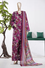Bin Saeed Stitched 3 Piece Exclusive Printed Farshi Shalwar Vol-01 Suit-LSM-3075-MAROON