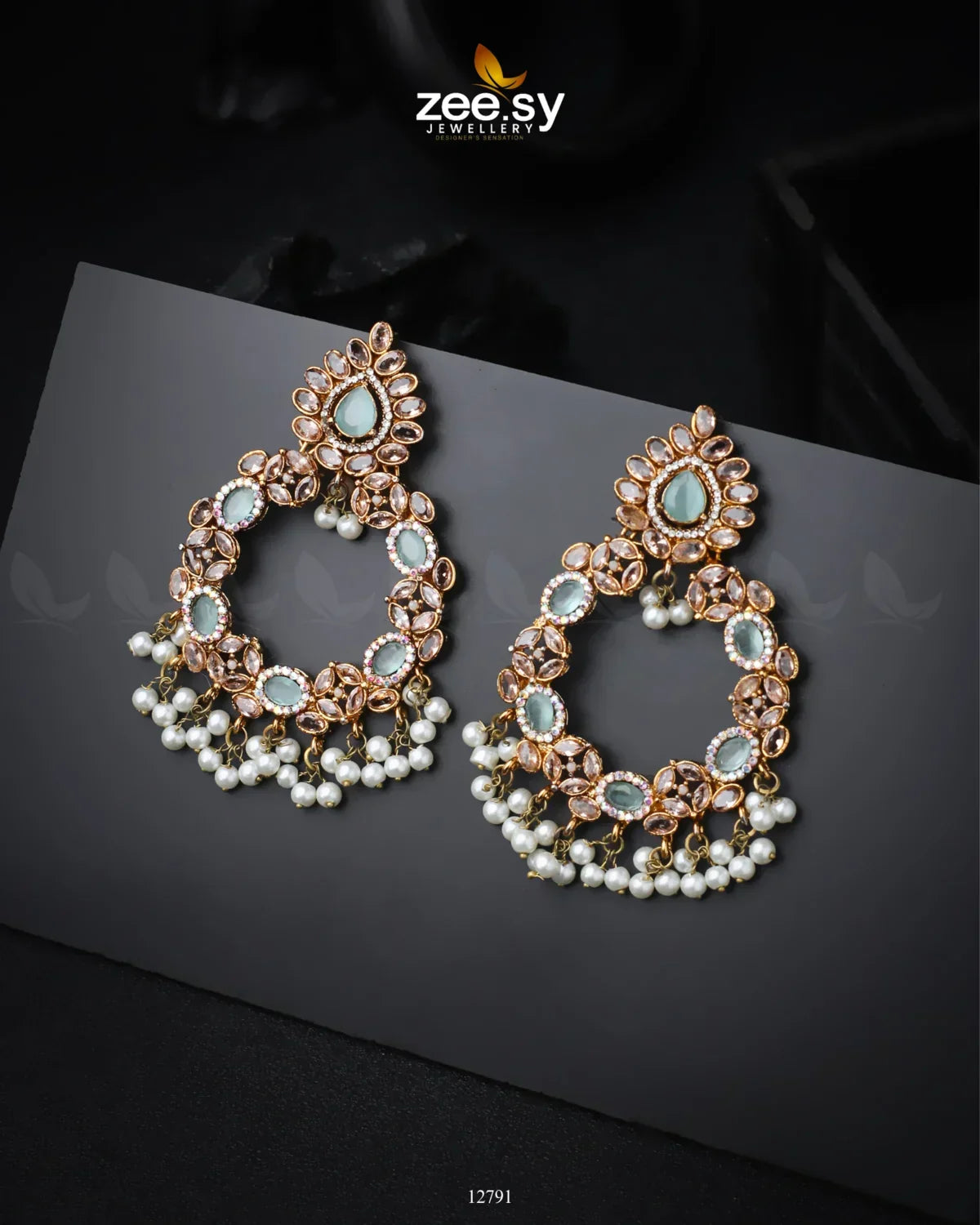 Anamta's Earrings Golden Mint Green - Zeesy Jewellery