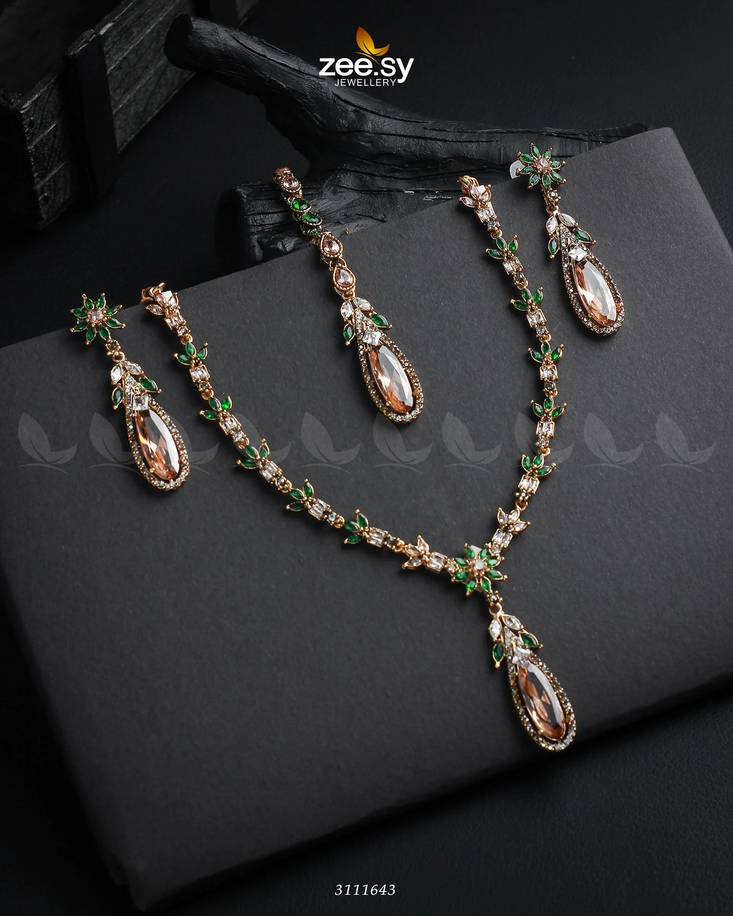 Saba Qamar Necklace Sets Golden Green - Zeesy Jewellery