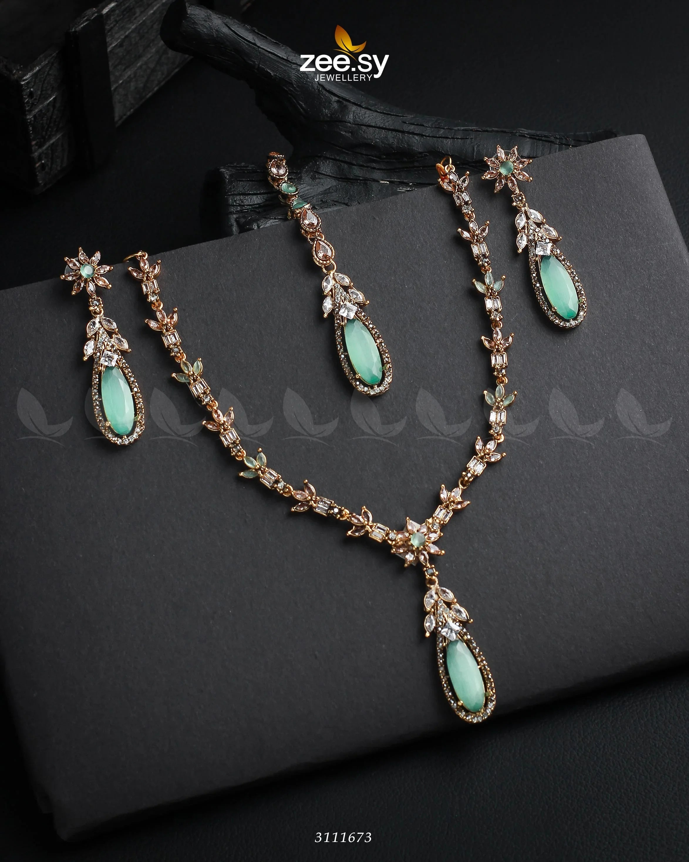 Saba Qamar Necklace Sets Golden Mint Green - Zeesy Jewellery