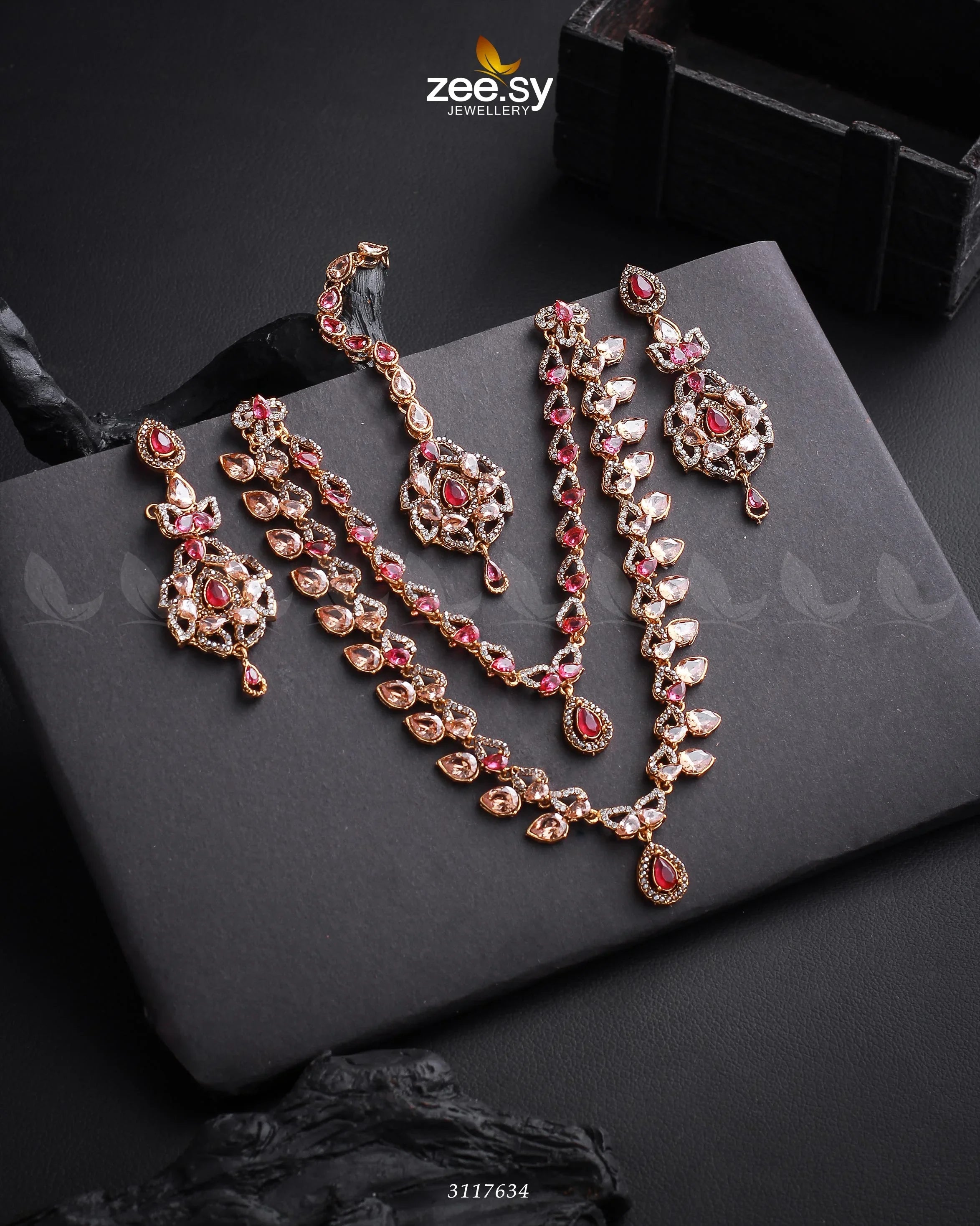 Urwa Hocane Necklace Set Golden Ruby - Zeesy Jewellery