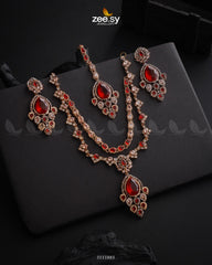 Sushmita Necklace Set Golden Red - Zeesy Jewellery