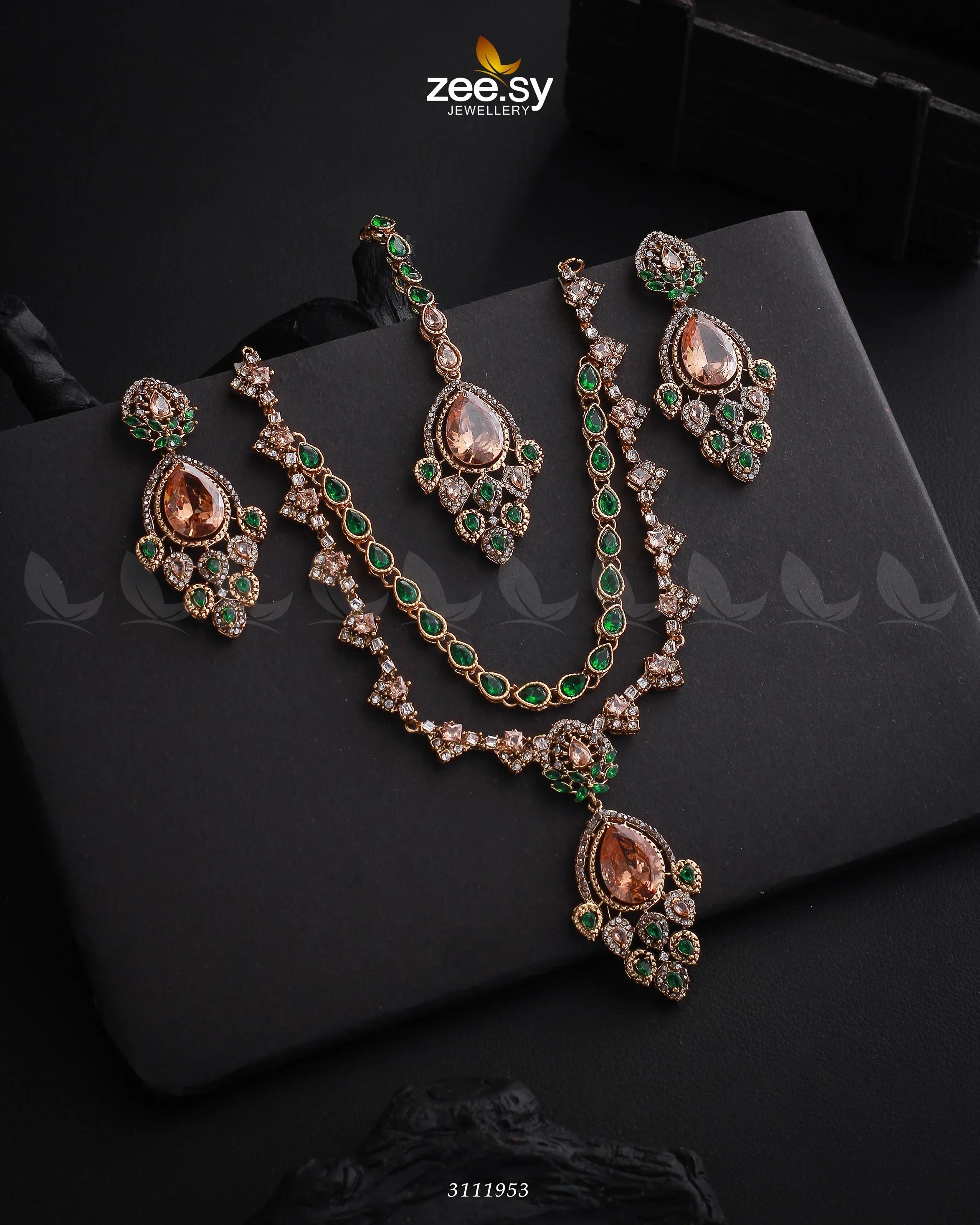 Sushmita Necklace Set Golden Green - Zeesy Jewellery