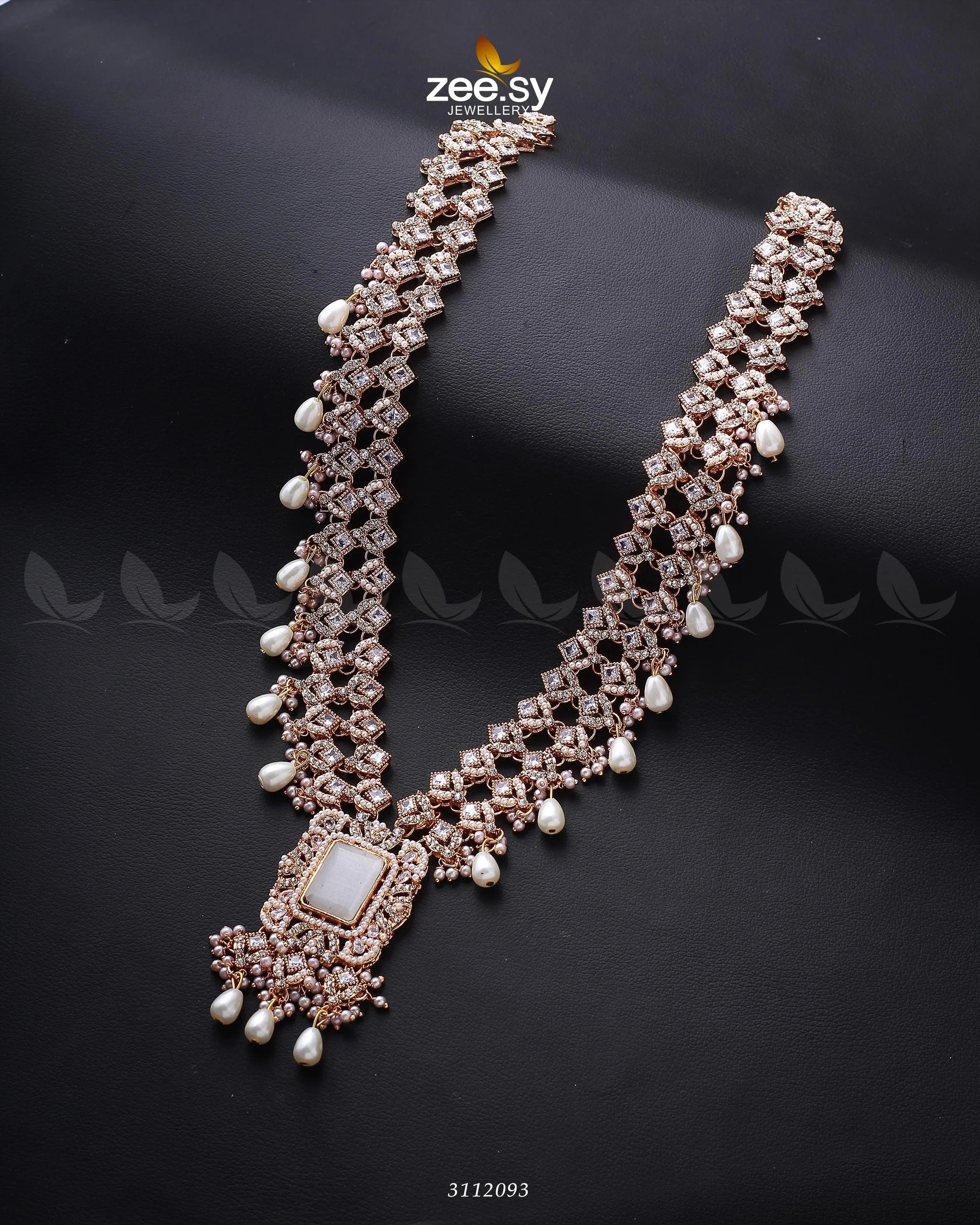Burro's-tail Long Malla Necklace Golden Pearl White - Zeesy Jewellery