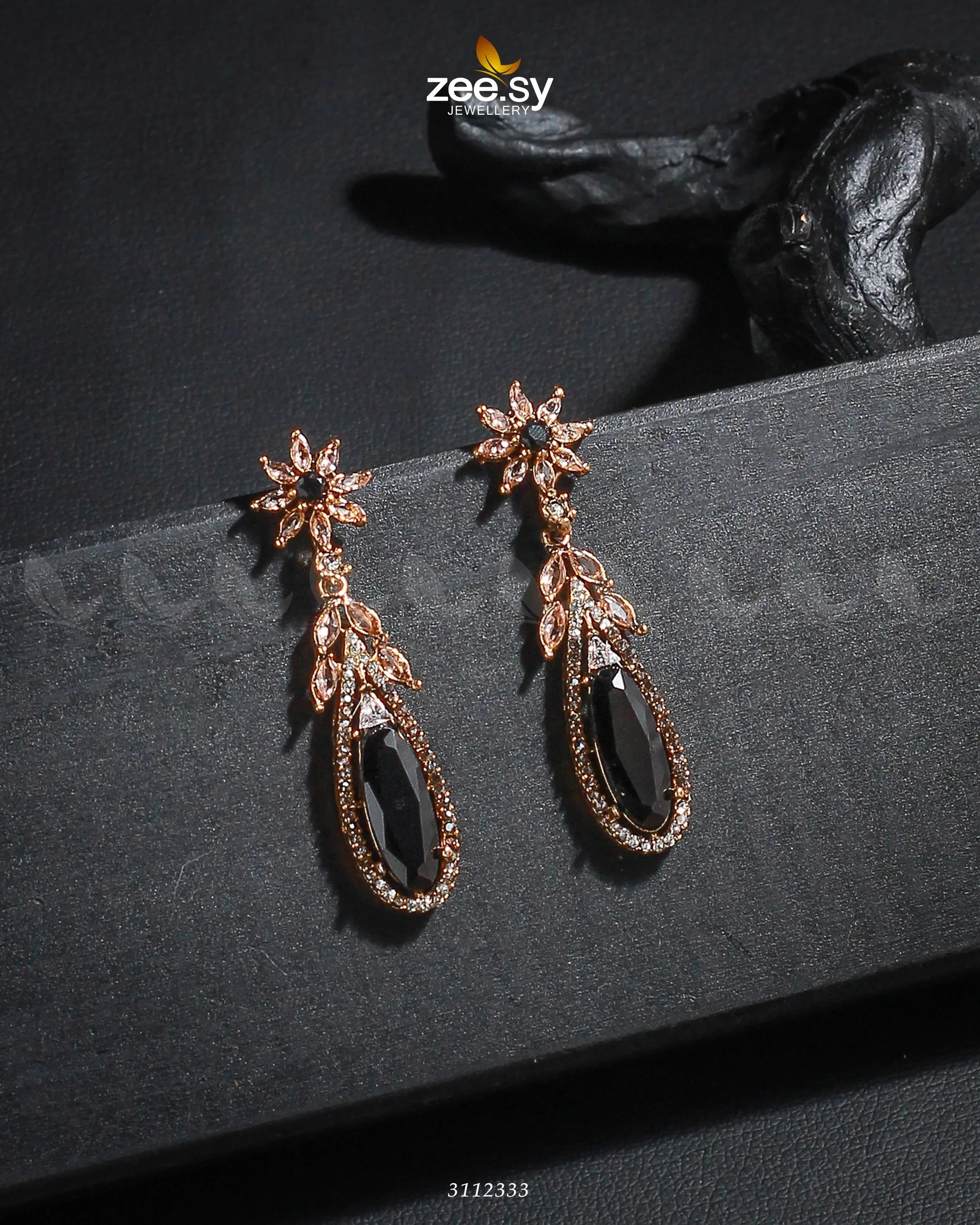 Rimsha's Earrings Golden Black - Zeesy Jewellery