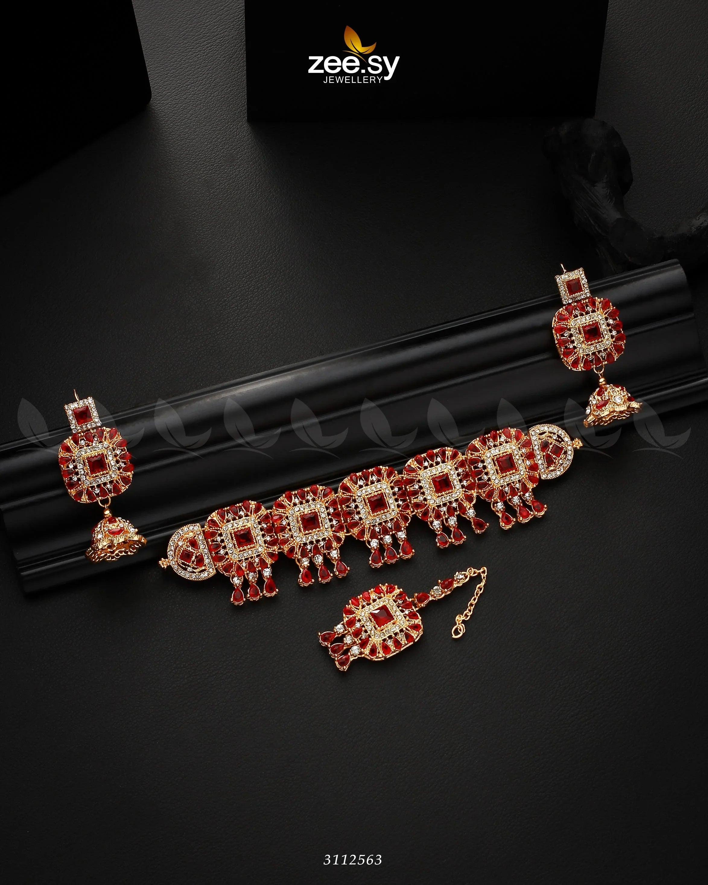 Kiran Necklace Set Golden Red - Zeesy Jewellery
