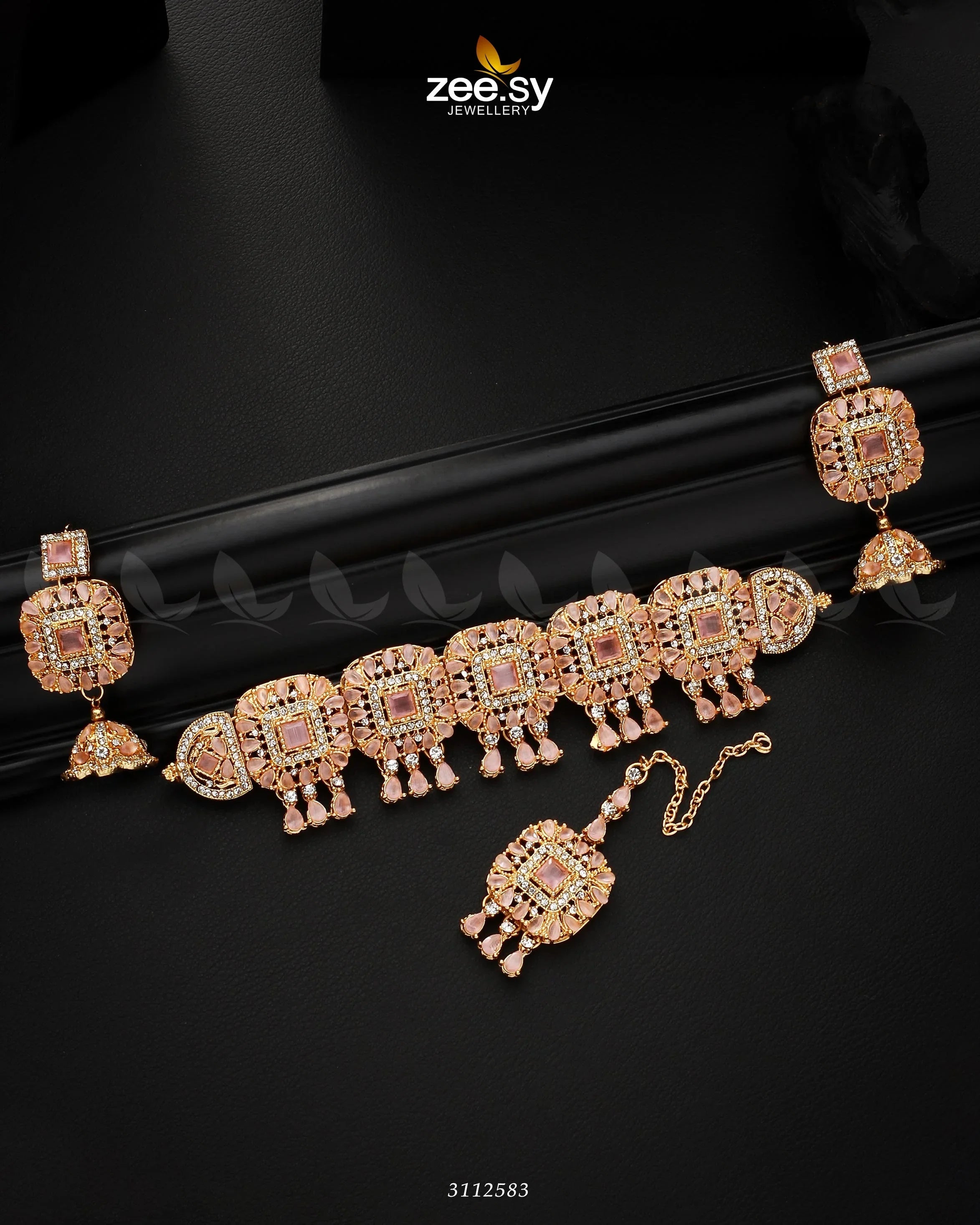 Kiran Necklace Set Golden Mint Pink - Zeesy Jewellery