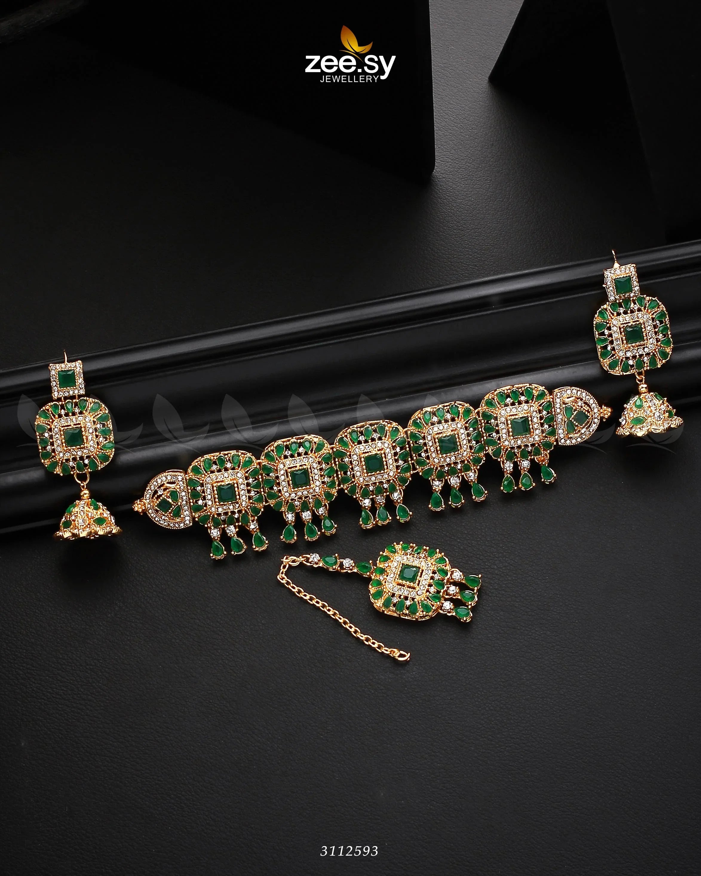 Kiran Necklace Set Golden Green - Zeesy Jewellery