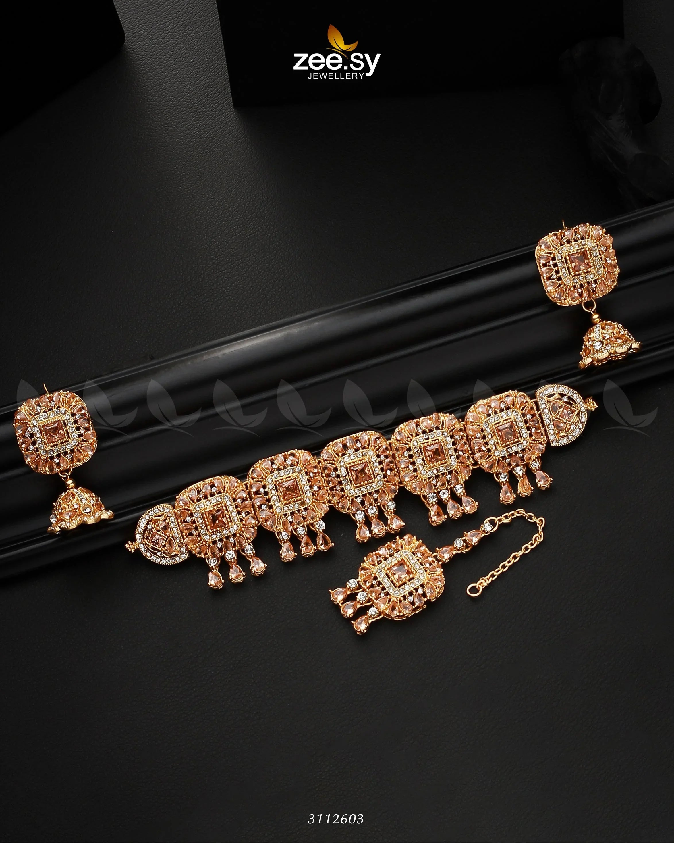 Kiran Necklace Set Golden Champagne - Zeesy Jewellery