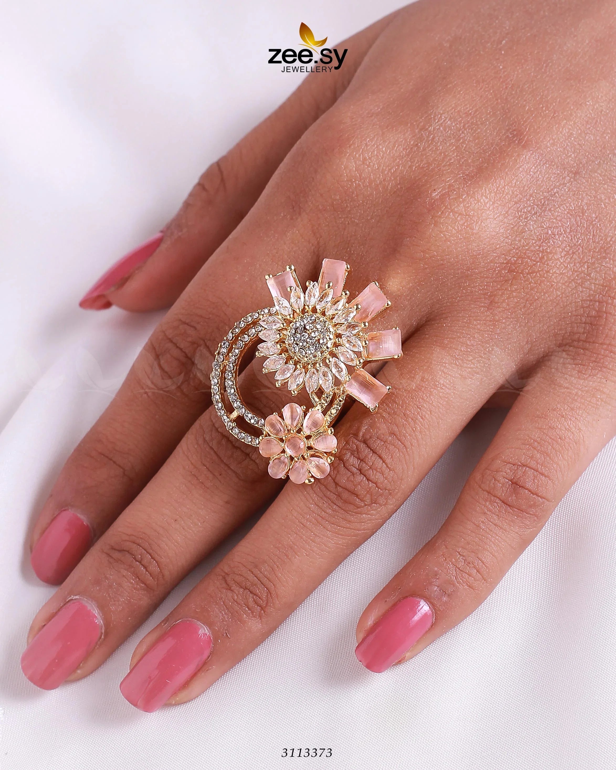 Aima Baig Ring Golden Mint Pink - Zeesy Jewellery