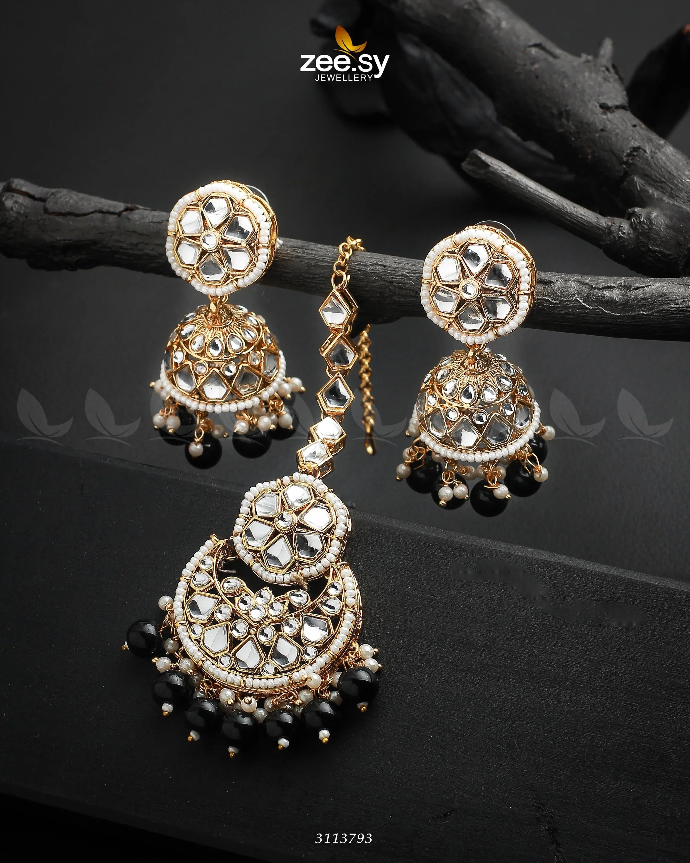 Anam Earrings Golden Black - Zeesy Jewellery