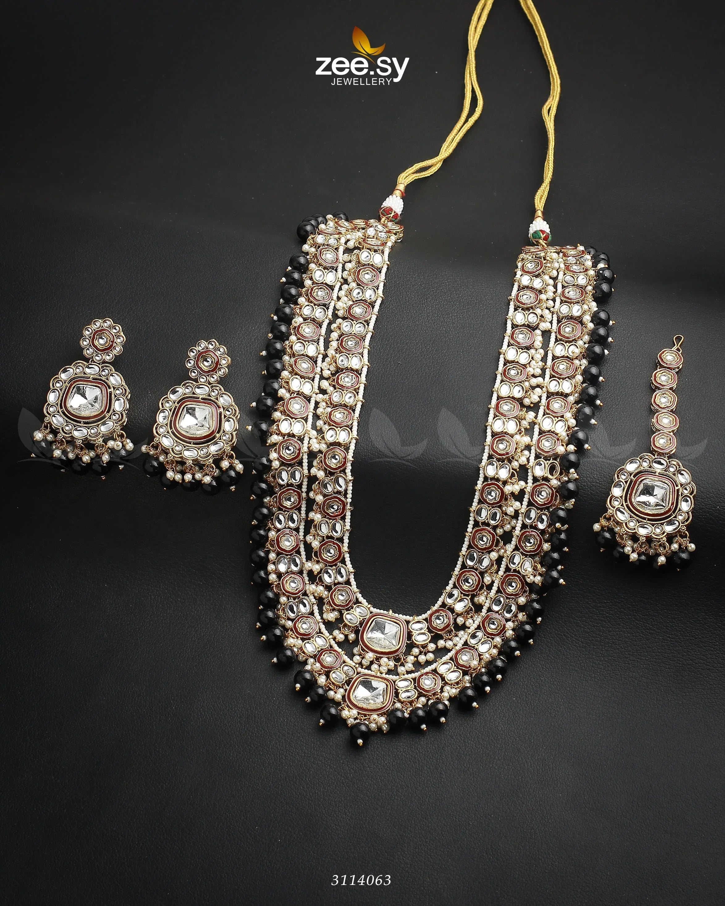 Acacia Malla Necklace Set Golden Black - Zeesy Jewellery