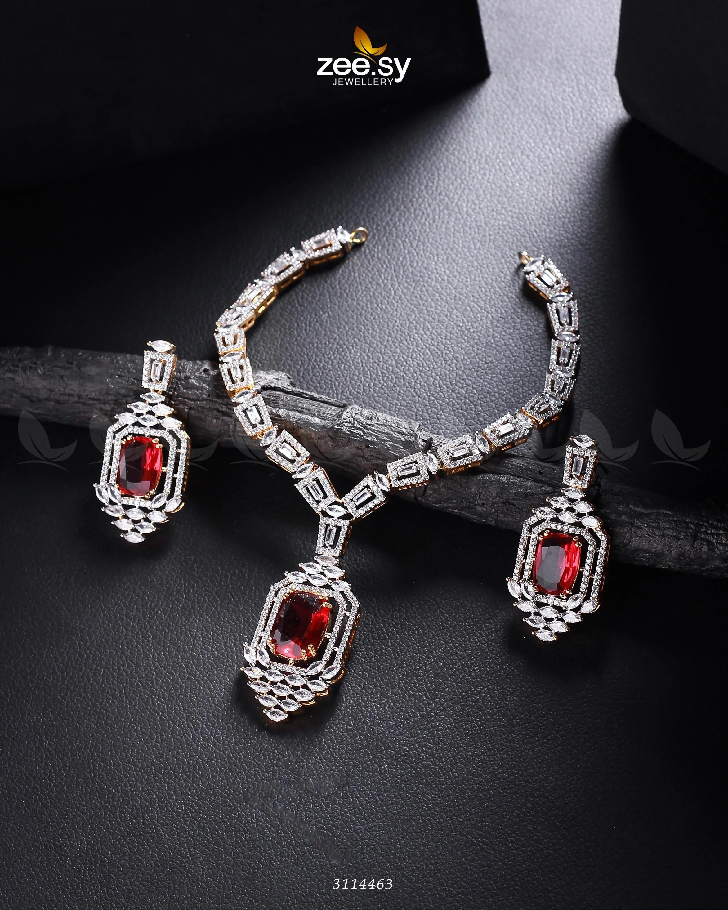 Sharmeen Necklace Set Golden Teal Red - Zeesy Jewellery
