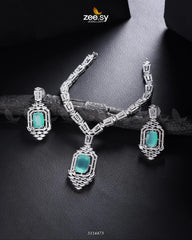Sharmeen Necklace Set Silver Mint Green - Zeesy Jewellery