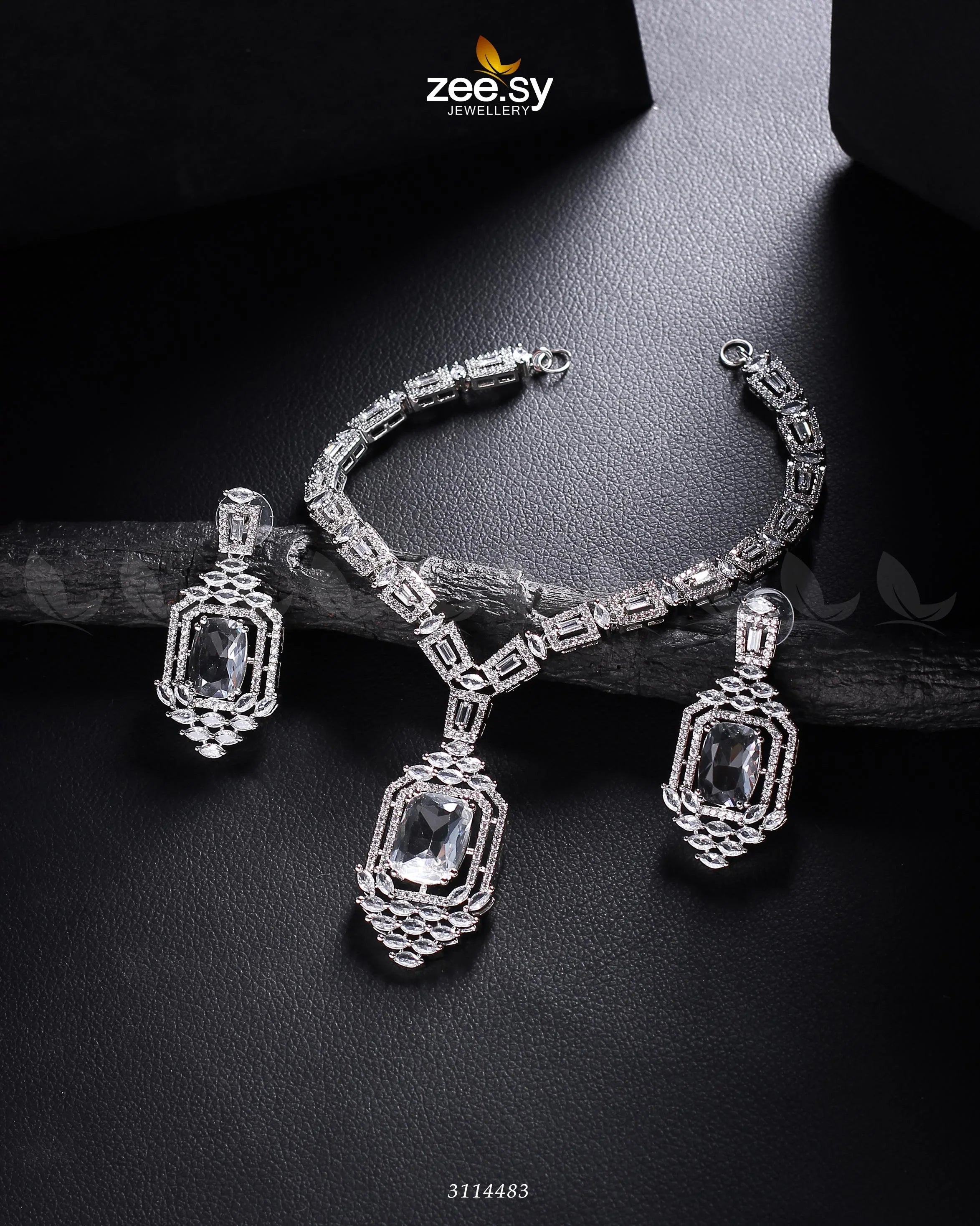 Sharmeen Necklace Set Silver White - Zeesy Jewellery