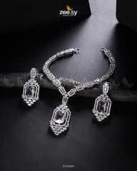 Sharmeen Necklace Set Silver White - Zeesy Jewellery