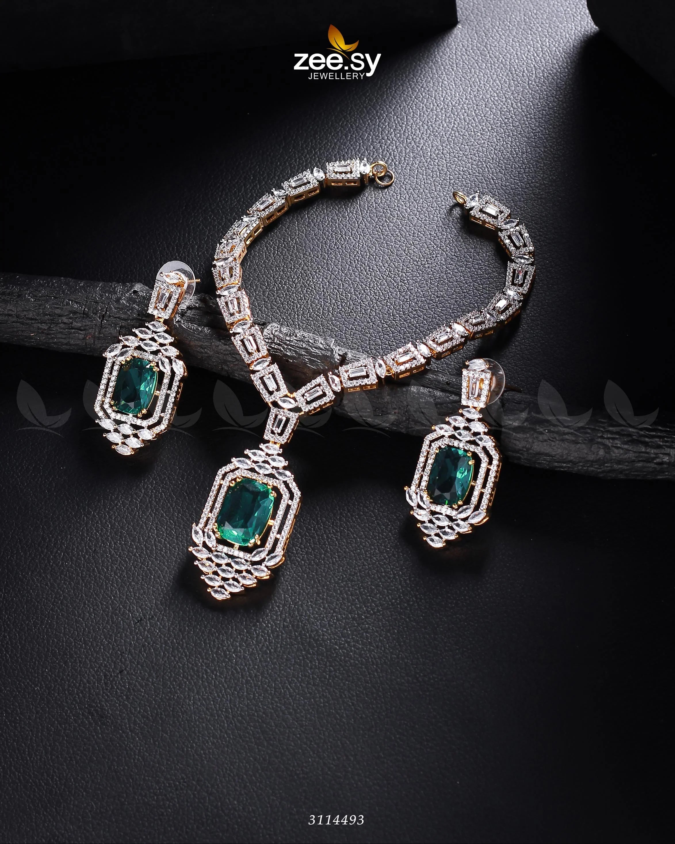 Sharmeen Necklace Set Golden Sea Green - Zeesy Jewellery