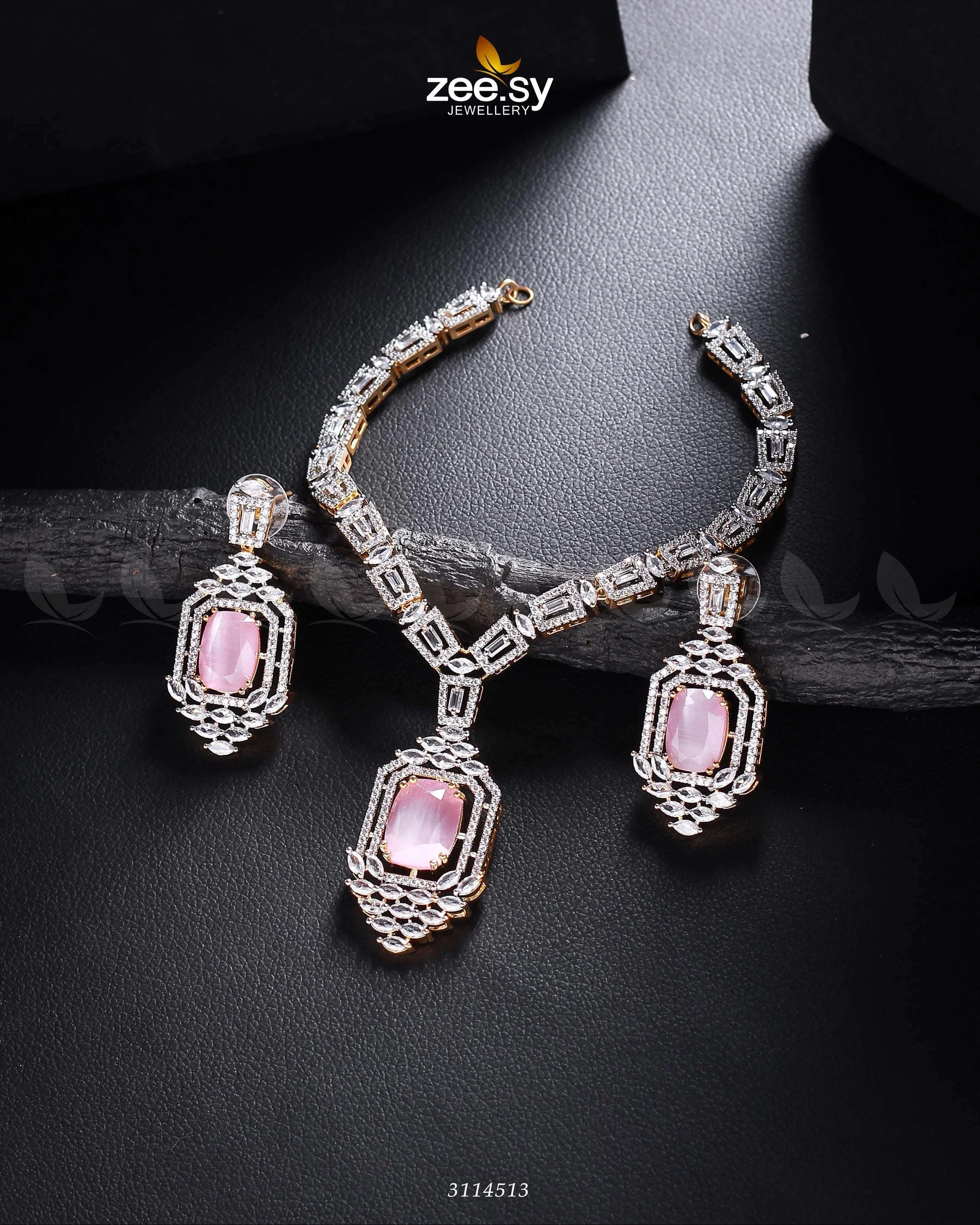 Sharmeen Necklace Set Golden Mint Pink - Zeesy Jewellery