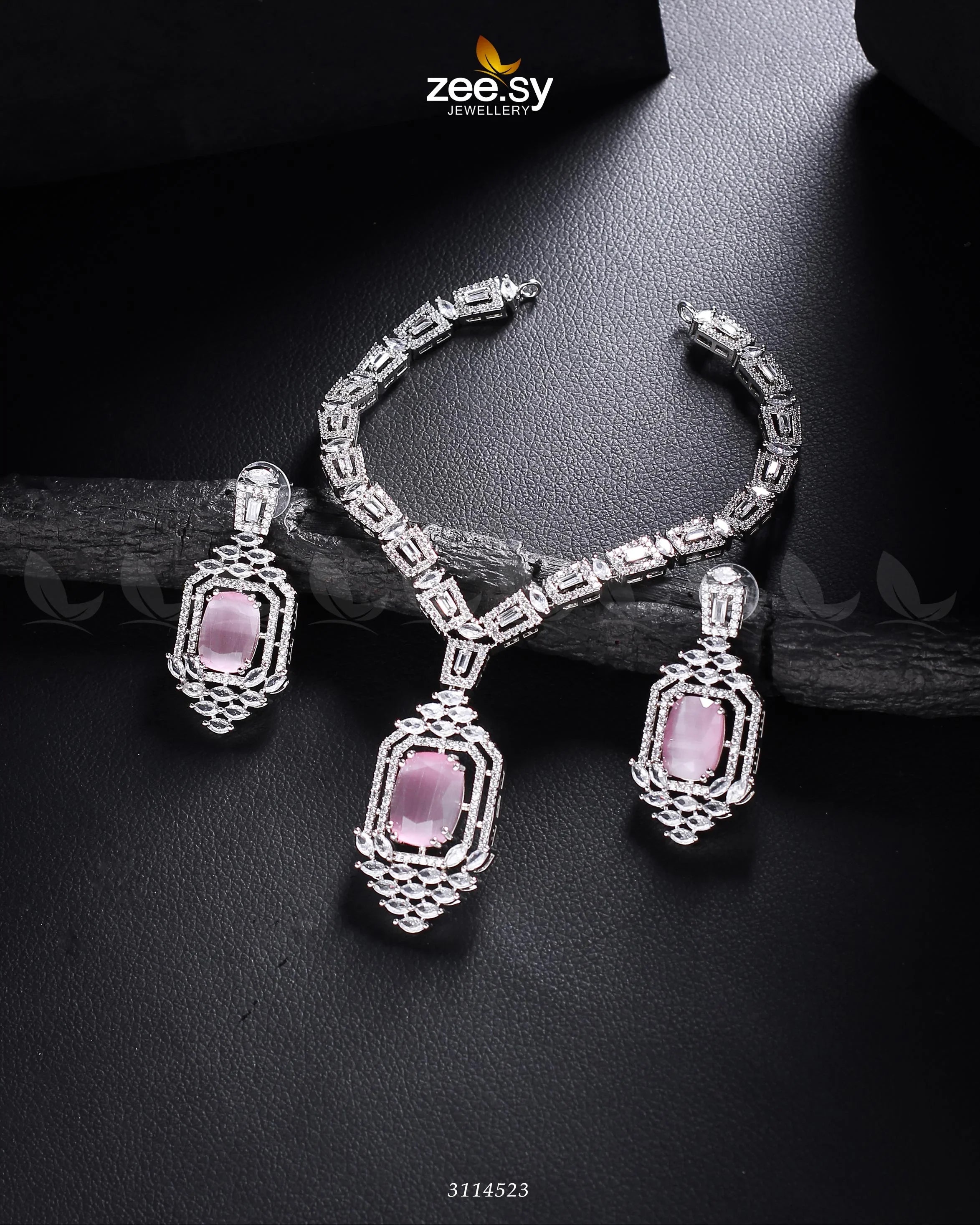 Sharmeen Necklace Set Silver Mint Pink - Zeesy Jewellery